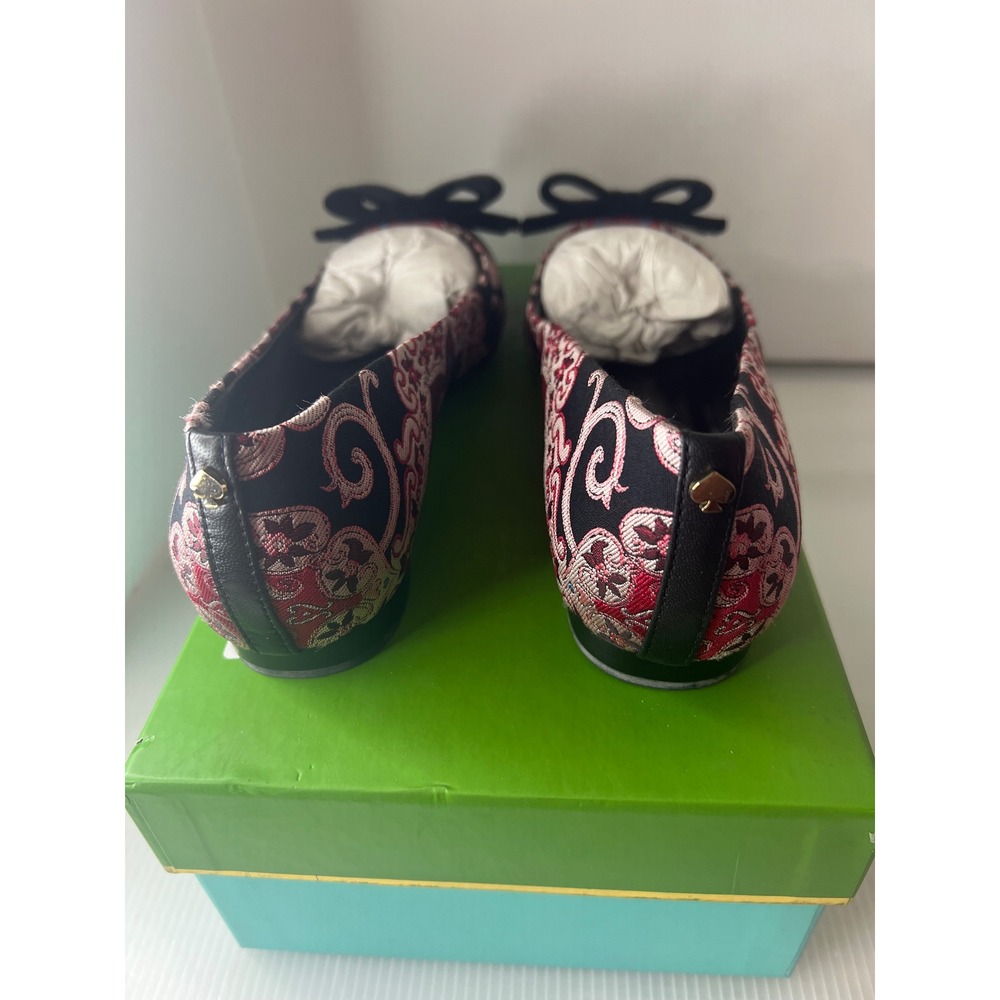 Kate Spade New York Keana‎ Brocade Pointed Toe Flats with Velvet Bow Black - Picture 7 of 12